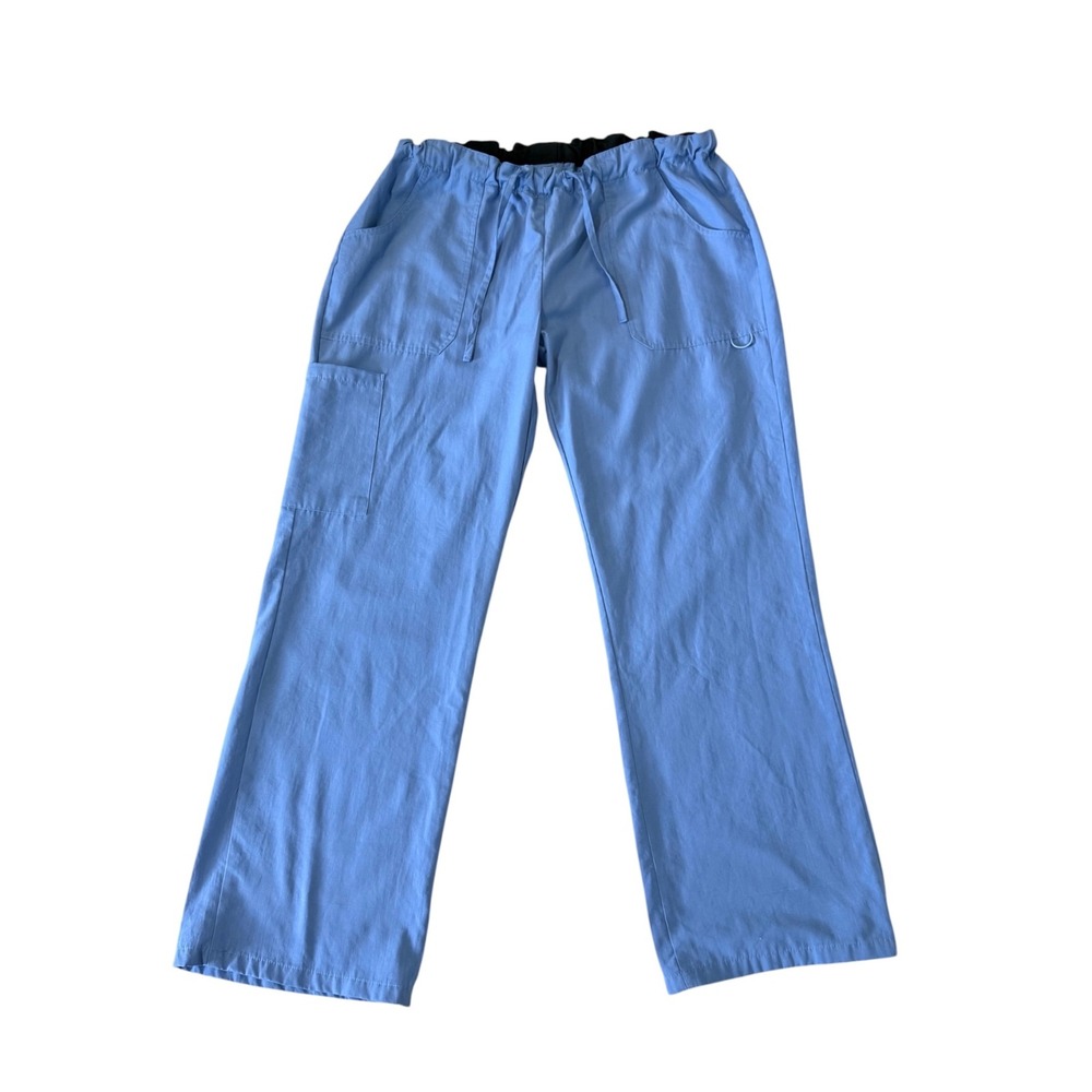 Divine Curves Womens Light Blue Drawstring Stretch Cargo ScrubPants Plus Size 1X